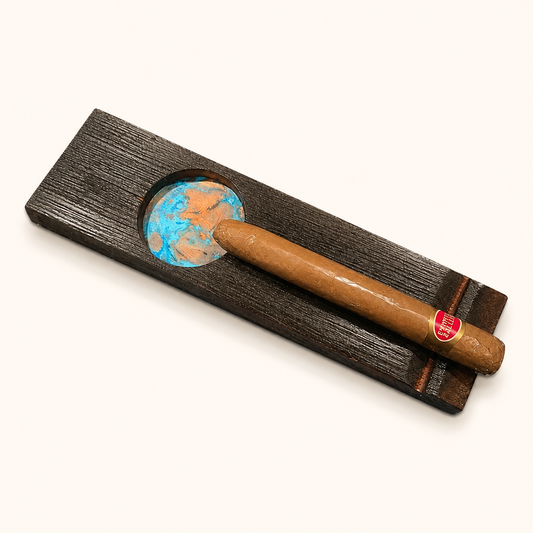 Whiskey Stave Cigar Ashtray with patina copper inlay